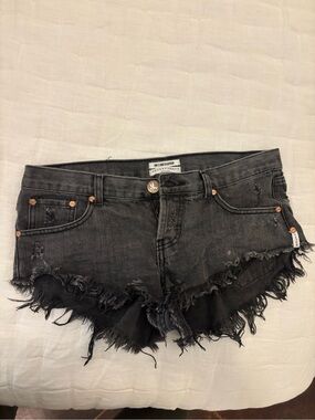 One Teaspoon Black Frayed Denim Cutoff Shorts